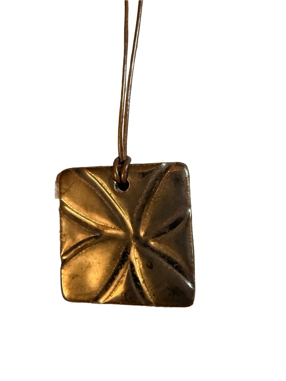 Black Onyx Square Floral Pendant Necklace with Bronze Hue